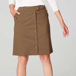 J. Jill Ponte Brown Acorn Button Front Stretch Comfort A Line Skirt Sz M